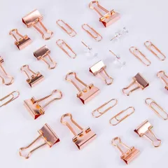 Bộ phụ kiện kẹp giấy Deli mạ vàng hồng 78553 - Đa chức năng kẹp tài liệu văn phòng sang trọng, phong cách quý phái.