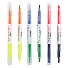 Bộ 3 bút highlight 2 đầu dạ quang Deli S736 - Bút đánh dấu màu sắc nổi bật cho văn phòng phẩm, học tập và ghi chú
