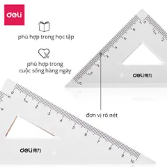 Bộ 4 Dụng Cụ Thước Kẻ Học Sinh Deli 71988 - 2 Eke, 1 Thước Đo Độ, 1 Thước Kẻ Chất Liệu Nhựa Cao Cấp, Học Tập Tiện Lợi