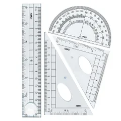 Bộ 4 Dụng Cụ Học Tập Deli E9597 - Thước Kẻ, Thước Eke, Thước Đo Độ - Công Cụ Học Tập Chất Lượng Cao Cho Học Sinh Vẽ Thiết Kế