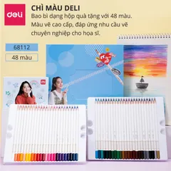 Bút Chì Màu Gốc Dầu Cao Cấp Deli 68112 - Hộp 48 Màu Đa Dạng, Sáng Bóng, Vẽ Nét Tinh Tế, Phù Hợp Cho Người Mới Bắt Đầu đến Nâng Cao