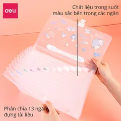 Cặp Tài Liệu Mở Rộng 13 Ngăn Deli 72563 Trong Suốt - Bảo Quản Tài Liệu, Chất Liệu Nhựa Cao Cấp, Thiết Kế Tiện Lợi