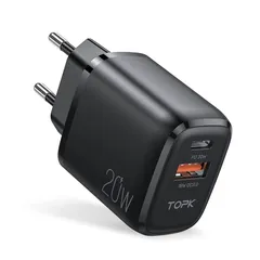 Củ Sạc Nhanh TOPK B210p 20W USB C & USB A - Sạc Đồng Thời 2 Thiết Bị, Thiết Kế Nhỏ Gọn, An Toàn và Tiện Dụng