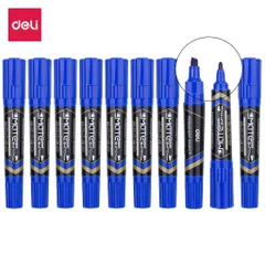 Hộp 10 bút dạ kính Deli hai đầu mực xanh, đen, đỏ ES555 - Bút vẽ văn phòng phẩm tiện dụng cho học sinh và nghệ sĩ