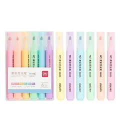 Hộp 6 Bút Highlight Dạ Quang Deli S605 - Bút Dấu Dòng Màu Sắc Tươi Sáng, Dễ Dùng Cho Học Tập Và Công Việc