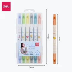 Hộp 6 Bút Nhớ Dòng 2 Đầu Deli S606 - Bút Highlight Đa Màu, Sáng Tạo Thoải Mái, Văn Phòng Phẩm Chất Lượng Cao