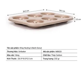 Khay Nướng 6 Bánh Donut UniBaker MB820 - Chất Liệu Thép Không Gỉ, Thiết Kế Hiện Đại, Dành Cho Gia Đình và Tiệm Bánh