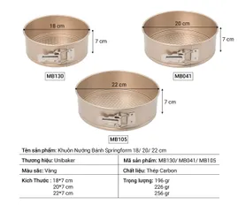 Khuôn Nướng Bánh Springform UniBaker - Đa Năng Làm Bánh Bông Lan, Cheesecake, Mousse, Tiramisu - Chất Liệu Thép Bền Đẹp