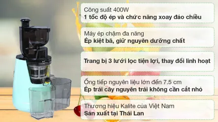 Máy Ép Chậm Kalite KL-598 - Ép Trái Cây Tối Ưu 400W, Thiết Kế Bền Bỉ, Dinh Dưỡng Tối Đa - Phù Hợp Gia Đình và Spa