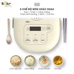 Nồi Cơm Điện Thông Minh Bear SUBE015 (DFB-B20A1) 2L - 8 Chế Độ Nấu Đa Năng, Thiết Kế Nhỏ Gọn, Hiện Đại cho Gia Đình 3-4 Người
