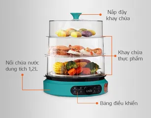 Nồi Hấp Đa Năng UNIE UE-680 15L - Nồi Hấp Điện 3 Tầng Chất Liệu Nhựa ABS An Toàn Bếp Gia Đình