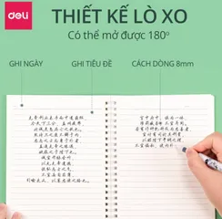 Sổ tay ghi chép Deli LA560-N14 - Gáy lò xo, 60 trang A5, chất liệu chống lóa, họa tiết trẻ trung, tiện dụng cho học sinh và văn phòng