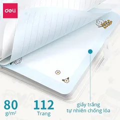 Sổ tay Deli SZ034 Họa Tiết Dễ Thương - Giấy Chống Nước, Cúc Bấm, Kích Thước 164x118mm, Sản Phẩm Văn Phòng Phẩm Cao Cấp