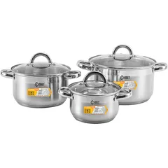 Bộ 3 Nồi Inox 5 Đáy Comet CH36-01 - Chất Liệu Inox 304 Cao Cấp, Thiết Kế Hiện Đại, Dung Tích 1.5L, 3.0L, 5.0L, Bảo Hành Chất Lượng