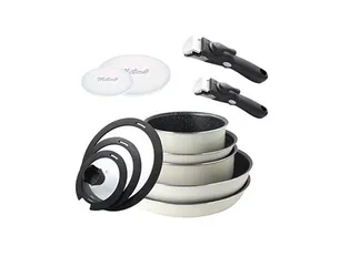 Bộ nồi Motase cao cấp 12 món nội địa Nhật - Chất liệu fluororesin chống dính, phù hợp mọi loại bếp, tiết kiệm không gian.