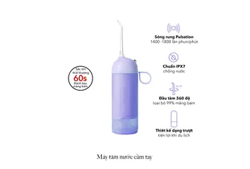 Máy tăm nước cầm tay Halio UltraClean Oral Irrigator Periwinkle - Loại bỏ 99% mảng bám thức ăn, bảo vệ sức khỏe răng miệng