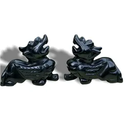 Cặp Tỳ Hưu Tài Lộc Đá Obsidian Tự Nhiên - Linh Vật Phong Thủy Mang May Mắn và Tài Lộc Cho Gia Chủ