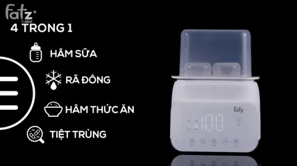 Máy Hâm Sữa Tiệt Trùng Điện Tử 4 Chức Năng Duy Nhất Duo 4 Fatzbaby FB3095MX - Hâm Sữa, Rã Đông, Tiệt Trùng 2 Bình 500W