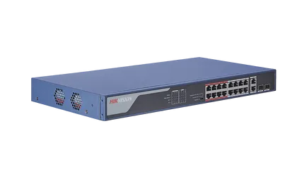 Switch mạng PoE 16 cổng Hikvision DS-3E0318P-E(B) - Chống sét 6KV, thiết kế kim loại bền bỉ, khoảng cách truyền dẫn tối đa 250m