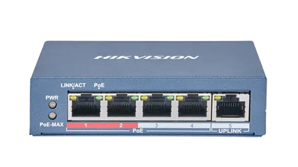 Switch mạng 4 cổng PoE Hikvision DS-3E0105P-E(B) - Thiết bị mạng chuyên dụng cho camera với truyền dẫn 250m, chất lượng hình ảnh sắc nét