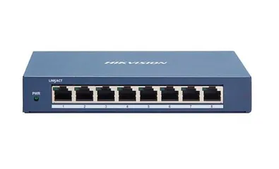 Switch mạng Gigabit 8 cổng Hikvision DS-3E1508-EI - Thiết bị chia mạng kim loại bền, hỗ trợ quản lý băng thông và hiển thị sơ đồ mạng.