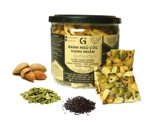 Bánh Ngũ Cốc Hạnh Nhân GUfoods 250g - Snack Bổ Dưỡng Chất Xơ Cao, Không Đường, Nguyên Liệu Thiên Nhiên, Ăn Kiêng An Toàn