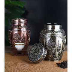 Bình Đựng Trà Hợp Kim Đồng Hoa Văn Cổ 4 Mùa - Trang Trí Nhà Cửa Sang Trọng, Bảo Quản Trà Tối Ưu
