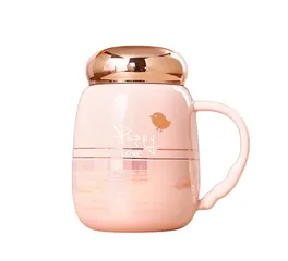 Cốc Sứ Vân Mây Có Nắp Vàng Hồng Ánh Kim - Trang Trí Bàn Học & Quà Tặng Độc Đáo, Dung Tích 380ml