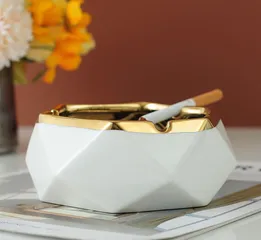 Gạt Tàn Sứ Hoàng Kim Nordic Hình Học - Trang Trí Nhà Cửa Tân Cổ Điển Sang Trọng, Chất Liệu Cao Cấp
