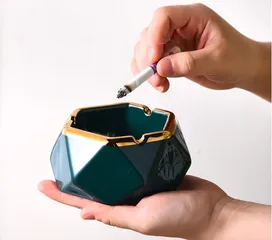 Gạt Tàn Sứ Hoàng Kim Nordic Hình Học - Trang Trí Nhà Cửa Tân Cổ Điển Sang Trọng, Chất Liệu Cao Cấp