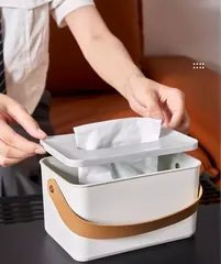 Hộp Nhựa Đựng Giấy Quai Da Cao Cấp - Tiện Lợi, Chống Bám Bẩn, Thiết Kế Đơn Giản Phù Hợp Mọi Không Gian Nội Thất