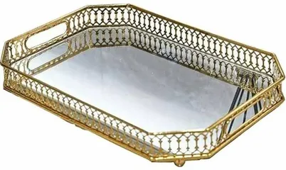 Khay Gương Thủy Tinh Decor Sang Trọng - Khung Vàng Cao Cấp, Thiết Kế Hiện Đại, Đựng Cốc, Mỹ Phẩm, Trang Trí Nội Thất
