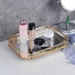 Khay Gương Thủy Tinh Decor Sang Trọng - Khung Vàng Cao Cấp, Thiết Kế Hiện Đại, Đựng Cốc, Mỹ Phẩm, Trang Trí Nội Thất