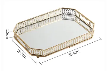 Khay Gương Thủy Tinh Decor Sang Trọng - Khung Vàng Cao Cấp, Thiết Kế Hiện Đại, Đựng Cốc, Mỹ Phẩm, Trang Trí Nội Thất