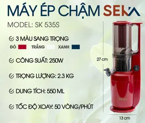Máy Ép Chậm Seka SK535-S 250W - Thiết Kế Nhỏ Gọn, Ép Kiệt Dưỡng Chất, Tốc Độ 50 Vòng/Phút - Bảo Hành 12 Tháng
