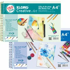 Sổ vẽ lò xo Klong A4+ 150gsm - MS772, 30 tờ giấy cao cấp, độ bám màu tốt cho nghệ thuật vẽ, học tập và sáng tạo