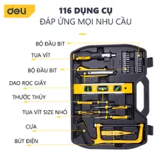 Bộ Dụng Cụ Sửa Đồ Đa Năng 116 Chi Tiết Deli DL5973 - Bộ Sản Phẩm Hữu Ích Cho Mọi Gia Đình, Tiện Lợi Và Đầy Đủ Phụ Kiện