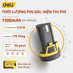 Máy Khoan Bắt Vít Không Dây Deli DL6261 - Pin 1500mAh, Mô-men Xoắn 20Nm, Đèn LED, Đầu Vít và Mũi Khoan Thay Thế, Dụng Cụ Đa Năng