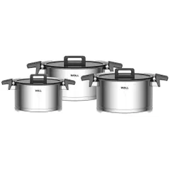 Bộ 3 Nồi Woll Concept NCSET004 Bằng Thép Cao Cấp - Sang Trọng, Truyền Nhiệt Tốt, Dễ Vệ Sinh Cho Tất Cả Các Loại Bếp Gas, Điện, Từ