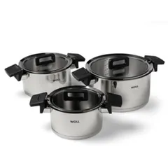 Bộ 3 Nồi Woll Concept NCSET004 Bằng Thép Cao Cấp - Sang Trọng, Truyền Nhiệt Tốt, Dễ Vệ Sinh Cho Tất Cả Các Loại Bếp Gas, Điện, Từ