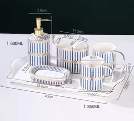Bộ Đồ Dùng Nhà Tắm Sứ Cao Cấp - Cốc Đựng Bàn Chải Đánh Răng, Khay Xà Phòng, Lọ Nước Rửa Tay Đẹp Mắt, Họa Tiết Tinh Xảo