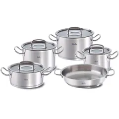 Bộ Nồi 5 Món Fissler Original Profi Vung Kính Cao Cấp - Chảo Quai Thép Không Gỉ Thân Bóng, Dùng Cho Mọi Loại Bếp