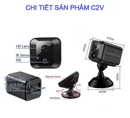 Camera 4G Full HD 1080P Minivan C2V - Giám sát từ xa, kết nối điện thoại qua SIM, góc nhìn 120 độ, đêm nhìn rõ với đèn hồng ngoại.