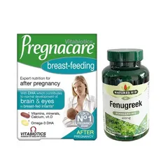Combo Vitamin cho Phụ Nữ Sau Sinh Pregnacare và Viên Uống Lợi Sữa Fenugreek Natures Aid 500mg - Hỗ Trợ Bổ Sung Dinh Dưỡng và Chất Lượng Sữa Mẹ