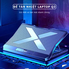 Đế tản nhiệt laptop Sidotech Q3 - 6 quạt làm mát siêu êm cho máy 12-18 inch - Thiết kế thông minh, chống trượt, LED xanh dương