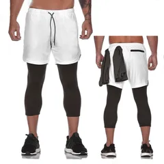 Quần Đùi Tập Gym Nam Có Lót Legging Thể Thao - Chất Liệu Cotton, Polyester, Đen Camo, Tiện Lợi Với Túi Khóa Kéo