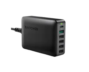 Trạm Sạc Để Bàn Ravpower RP PC029 Pro 6 Cổng, Hỗ Trợ USB PD 3.0, QC3.0 - Sạc Nhanh 60W Cho Mọi Thiết Bị Điện Tử