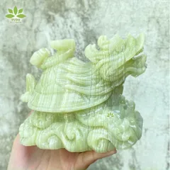 Tượng Long Quy 15cm Cưỡi Mây Ngọc Pakistan - Vật Phẩm Phong Thủy Trấn Trạch, Mang Lại May Mắn và Phúc Lộc