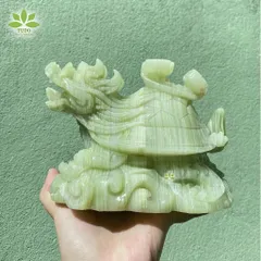 Tượng Long Quy 15cm Cưỡi Mây Ngọc Pakistan - Vật Phẩm Phong Thủy Trấn Trạch, Mang Lại May Mắn và Phúc Lộc