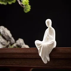 Tượng Thiền Sư An Nhiên Tự Tại Gốm Trắng Tử Sa - Vật Phẩm Phong Thủy Tinh Xảo Trang Trí Nhà Cửa, Bàn Thờ